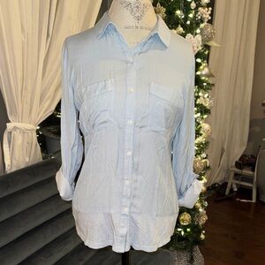 Ann Taylor Loft buttoned Light Blue Long Sleeve Shirt collar dress top casual M